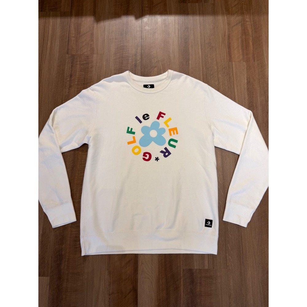 Converse Sweatshirt Men XL White Golf le Fleur Flower Logo Crewneck 10009027-A02
